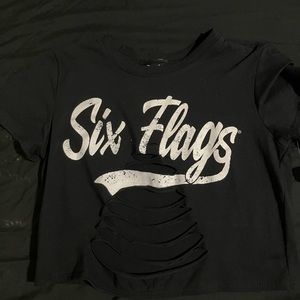 Six Flags Ripped Black Crop Top